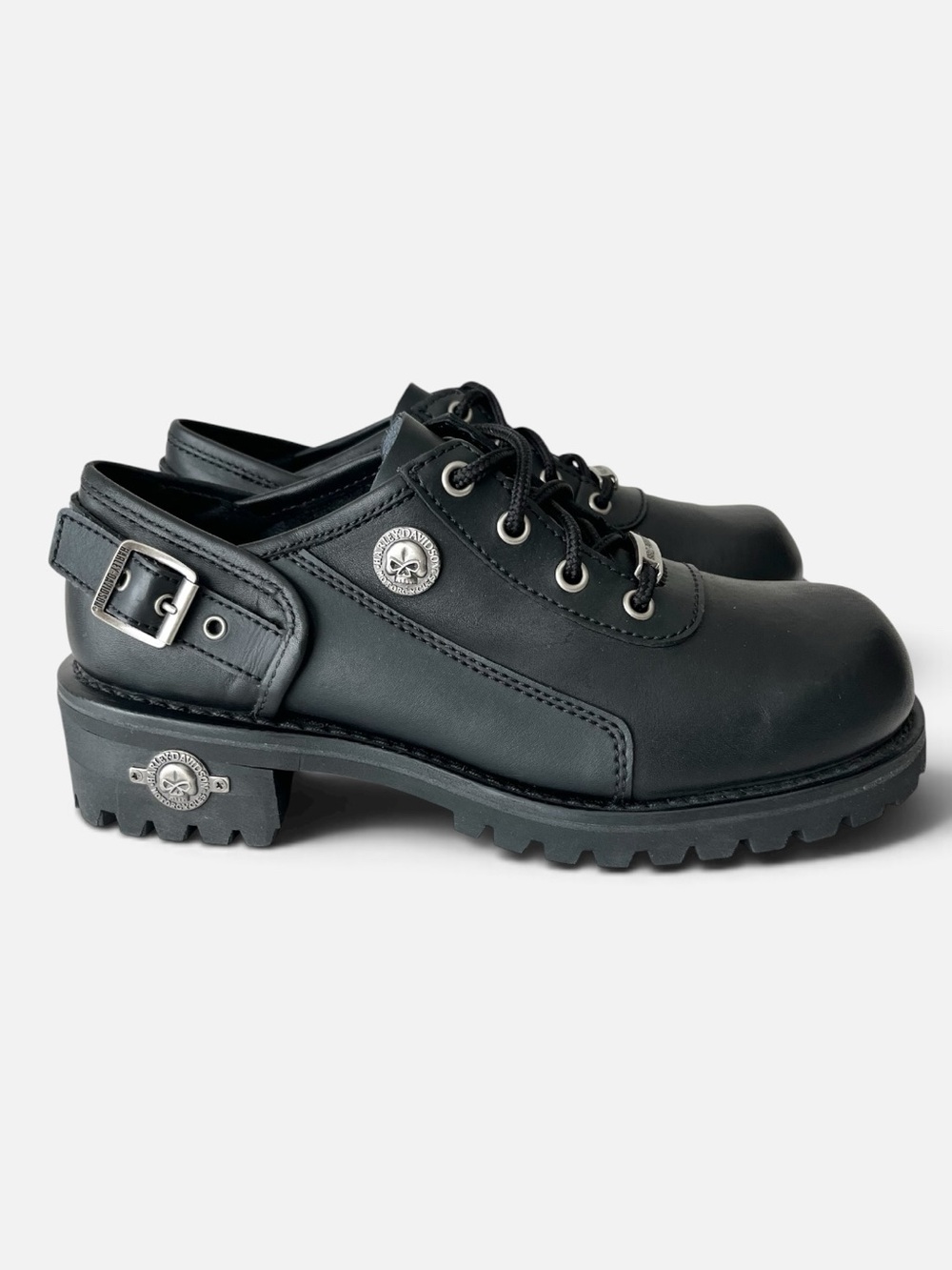 Harley Davidson leather motorcycle boots low top skull metal logo NEW 9.5 Y2K